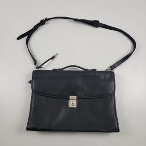 Cole Haan Collection Black Leather Briefcase Messenger Bag Lawyer Bag Italy